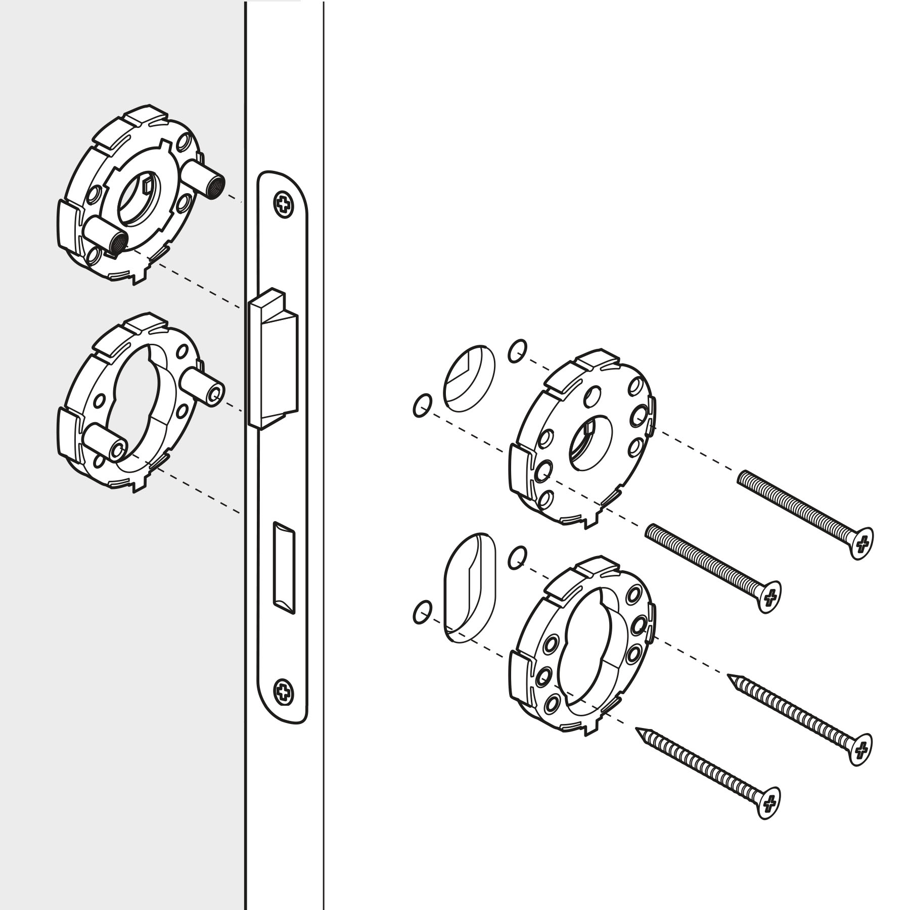 Illustration Strichzeichnung Montageschritt Beschlag Schritt1